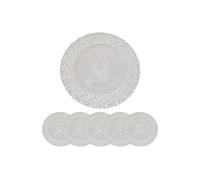 Neel Blue 33cm Set of 6 Charger Plates Peacock Design Glass Plates for Dinner Table Decoration in Silver Neel Blue Silver