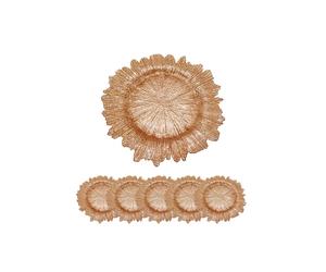 Neel Blue 33cm Set of 6 Charger Plates Vintage Design Glass Plates for Dinner Table Decoration in Metallic Gold Neel Blue Metallic Gold