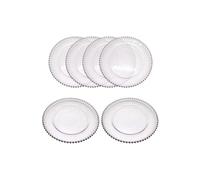 Neel Blue 33cm Set of 6 Charger Plates with Beaded Design Glass Plates for Dinner Table Decoration in Silver Neel Blue Silver