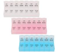 Neel Blue 3Pcs 7-Day 2-Times-A-Day Weekly Pill Organiser, 14-Compartment Medicine Organiser With Snap Lids