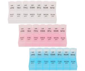 Neel Blue 3Pcs 7-Day 2-Times-A-Day Weekly Pill Organiser, 14-Compartment Medicine Organiser With Snap Lids