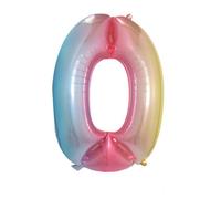 Neel Blue 40 Inch Self-Inflating Foil Balloons 0 Number Balloons For Birthdays Wedding Anniversaries, Rainbow