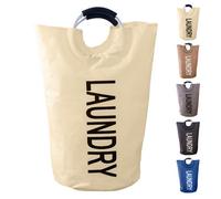 Neel Blue 40L Beige Collapsible Laundry Hamper With Padded Handles Foldable Laundry Basket