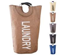 Neel Blue 40L Coffee Collapsible Laundry Hamper With Padded Handles Foldable Laundry Basket