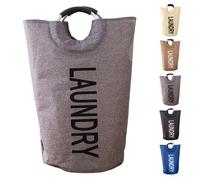 Neel Blue 40L Grey Collapsible Laundry Hamper With Padded Handles Foldable Laundry Basket