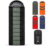 Neel Blue 420Gsm Hooded Sleeping Bag, Straight Design Waterproof Gear - Green & Black