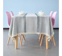 Neel Blue 55 X 118 Inch Table Cloth, Stylish Polyester Linen Rectangle Table Cover, Grey