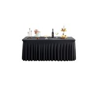 Neel Blue 6ft Fitted Rectangle Spandex Table Skirts, Ruffled Tablecloth in Black Neel Blue Black