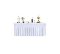 Neel Blue 6ft Fitted Rectangle Spandex Table Skirts, Ruffled Tablecloth in White Neel Blue White