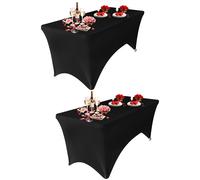 Neel Blue 6FT Rectangle Patio Tablecloth Elastic Spandex Table Cover, Pack of 2 in Black Neel Blue Black