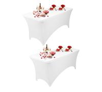 Neel Blue 6FT Rectangle Patio Tablecloth Elastic Spandex Table Cover, Pack of 2 in White Neel Blue White