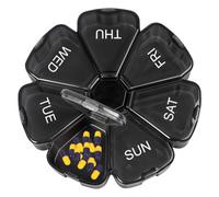 Neel Blue 7 Day Black Pill Box, Weekly Tablet Organiser With Snap Lids & Day Labels For Medicine