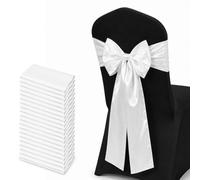 Neel Blue 7" X 108" White Satin Chair Sahes - Pack Of 25