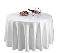 Neel Blue 70 Inch Damask Tablecloth, Overlay Branch Swirl Pattern, White, 5Pcs