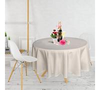 Neel Blue 70 Inch Round Linen Tablecloth, Premium Polyester Dining Table Cover, Ivory