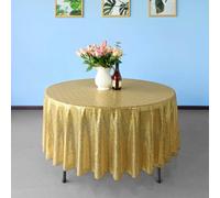 Neel Blue 70 Inch Round Sequin Tablecloth, Champagne