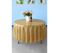 Neel Blue 70 Inch Round Sequin Tablecloth in Gold Neel Blue Gold