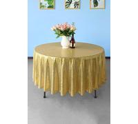 Neel Blue 70 Inch Round Sequin Tablecloth in Metallic Gold Neel Blue Metallic Gold