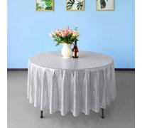 Neel Blue 70 Inch Round Sequin Tablecloth, Silver