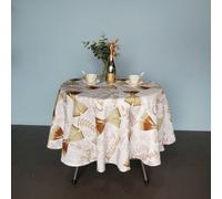 Neel Blue 70" Round Polyester Xmas Design Tablecloth, Floral Leaves