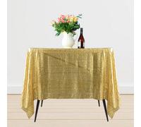 Neel Blue 70" X 70" Square Sequin Tablecloth, Champagne