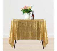 Neel Blue 70" X 70" Square Sequin Tablecloth, Gold