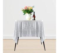 Neel Blue 70" X 70" Square Sequin Tablecloth, Silver