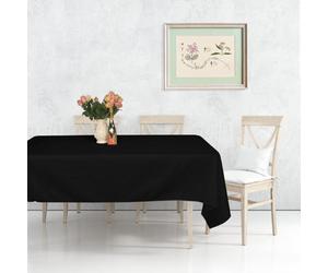 Neel Blue 70"x126" Linen Tablecloth, Premium Polyester Dining Table Cover, Black