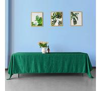 Neel Blue 70"x144" Rectangle Damask Tablecloth, Scrolled Leaves Pattern Circular Linen Table Cover, Green