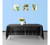 Neel Blue 70X108 Inch Rectangle Sequin Tablecloth, Black