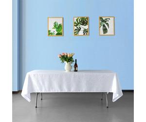 Neel Blue 70X144 Inch Rectangle Damask Tablecloth, Overlay Branch Swirl Pattern, White