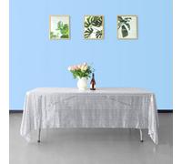 Neel Blue 70X144 Inch Rectangle Sequin Tablecloth, Silver