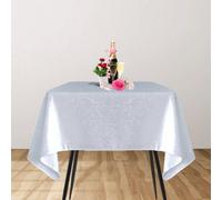 Neel Blue 70X70 Inch Square Damask Tablecloth, Overlay Branch Swirl Pattern, White