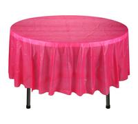 Neel Blue 84 Inch Round Plastic Table Cover, Disposable Wipe Clean Waterproof Tablecloth, Hot Pink