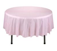 Neel Blue 84 Inch Round Plastic Table Cover, Disposable Wipe Clean Waterproof Tablecloth, Light Pink