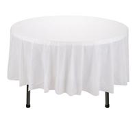 Neel Blue 84 Inch Round Plastic Table Cover, Disposable Wipe Clean Waterproof Tablecloth, White