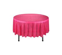 Neel Blue 84" Round PVC Tablecloth, Disposable Plastic Table Cover in Dark Pink Neel Blue Dark Pink