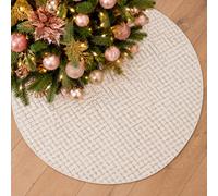 Neel Blue 85Cm Gold Sequin Christmas Tree Skirt, White With Hook & Loop - 1Pc