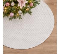 Neel Blue 85Cm Silver Sequin Christmas Tree Skirt, White With Hook & Loop - 1Pc