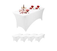 Neel Blue 8FT Spandex Tablecloth Rectangle Patio Table Cover for Wedding Party Decoration, Pack of 5 in White Neel Blue White