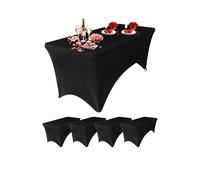 Neel Blue 8FT Spandex Tablecloth Rectangle Patio Table Cover for Wedding Party Decoration, Pack of 5 in Black Neel Blue Black