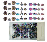 Neel Blue 8mm Double Cap Tubular Rivets, 15mm S-Spring Studs & 14mm Snaps With Box, Rainbow