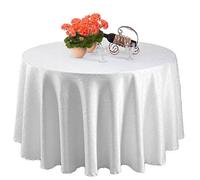 Neel Blue 90 Inch Damask Tablecloth, Overlay Branch Swirl Pattern, White, 10Pcs