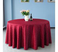 Neel Blue 90 Inch Round Damask Tablecloth, Scrolled Leaves Pattern Circular Linen Table Cover, Red
