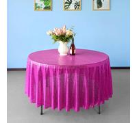 Neel Blue 90 Inch Round Sequin Tablecloth, Fuchsia