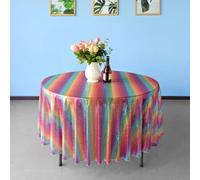 Neel Blue 90 Inch Round Sequin Tablecloth, Rainbow