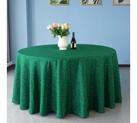 Neel Blue 90" Round Damask Tablecloth, Scrolled Leaves Pattern Circular Linen Table Cover, Green