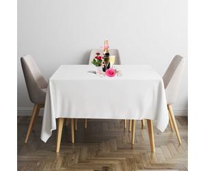 Neel Blue 90 X 90 Inch Square Linen Tablecloth, Premium Polyester Dining Table Cover, White