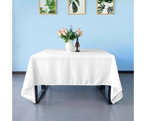 Neel Blue 90 X 90 Inch Square Spun Polyester Table Cloth, Water Resistant Linen Table Cover, White