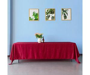 Neel Blue 90"x132" Rectangle Damask Tablecloth, Scrolled Leaves Pattern Circular Linen Table Cover, Red